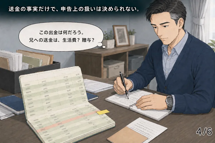 生前の大きな出金や家族への資金移動を確認する男性