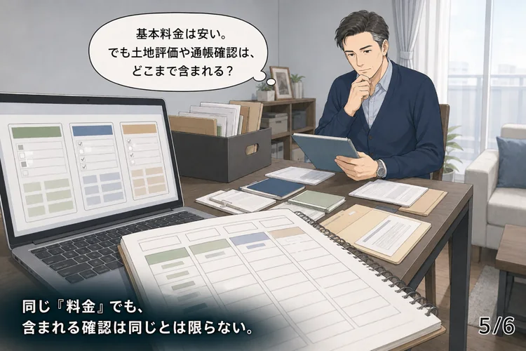 複数の税理士見積りを比較する男性